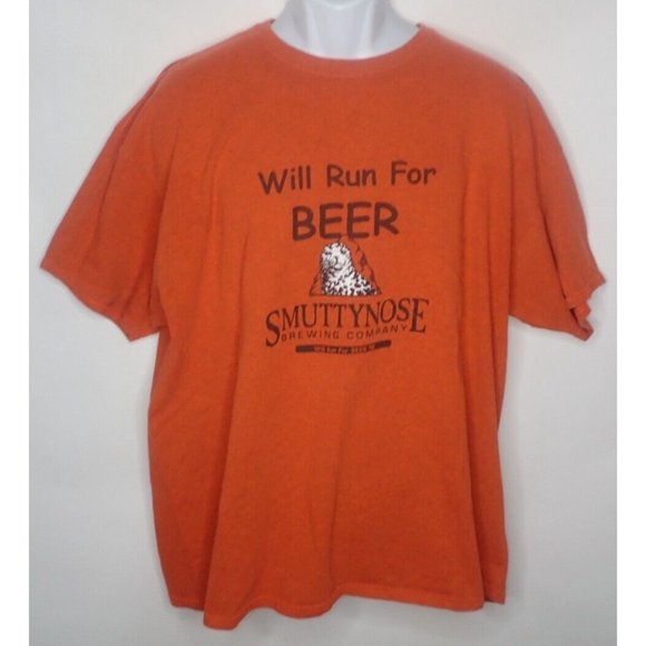 Smuttynose Brewing Will Run For Beer T Shirt Mens 2XL‎ Orange Gildan Workout - Picture 1 of 5